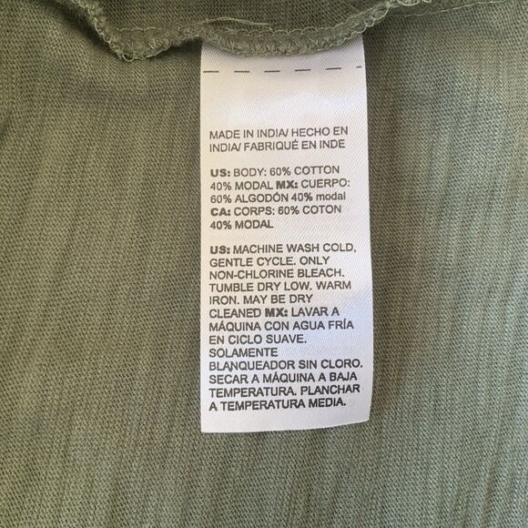 Chico’s Puff Sleeve Slub Cotton Modal Collared Henley Snap Dark Moss Size 0/S - Picture 8 of 10